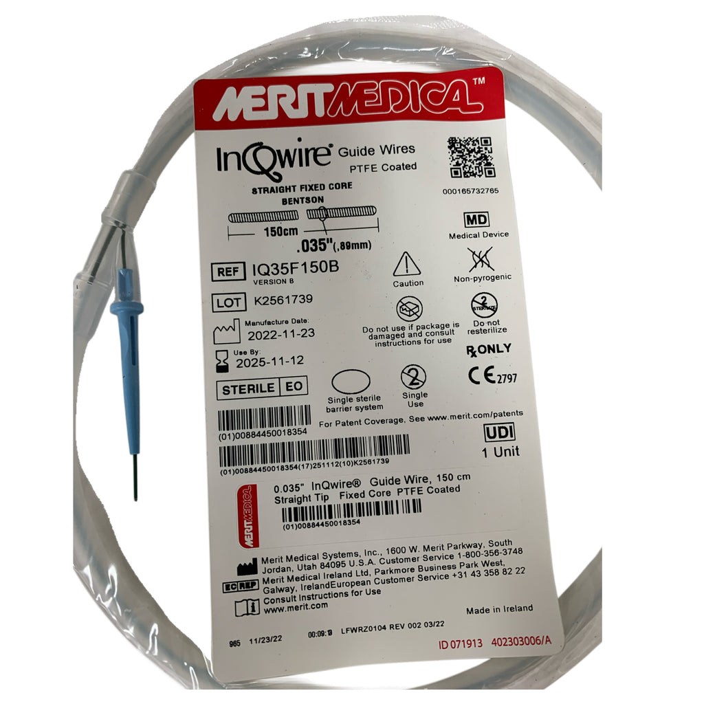 MERIT MEDICAL IQ35F150B InQwire Guide Wire PTFE Coated Straight Fixed Core Bentson 150cm .035" Exp 2025 11