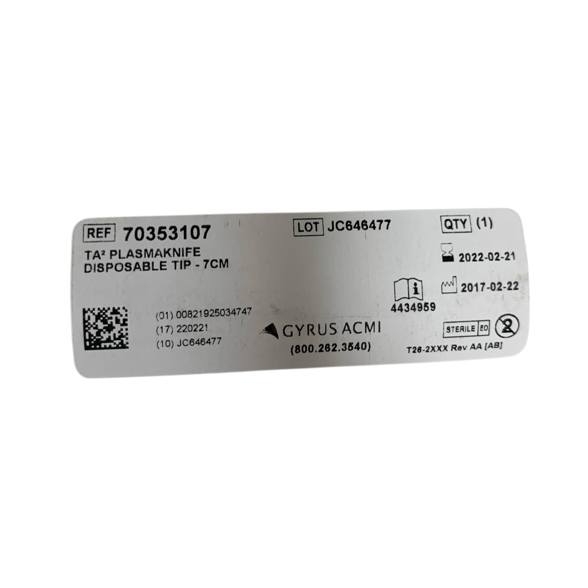 GYRUS ACMI 70353107 TA² Plasmaknife Disposable Tip 7cm Exp 2022 02
