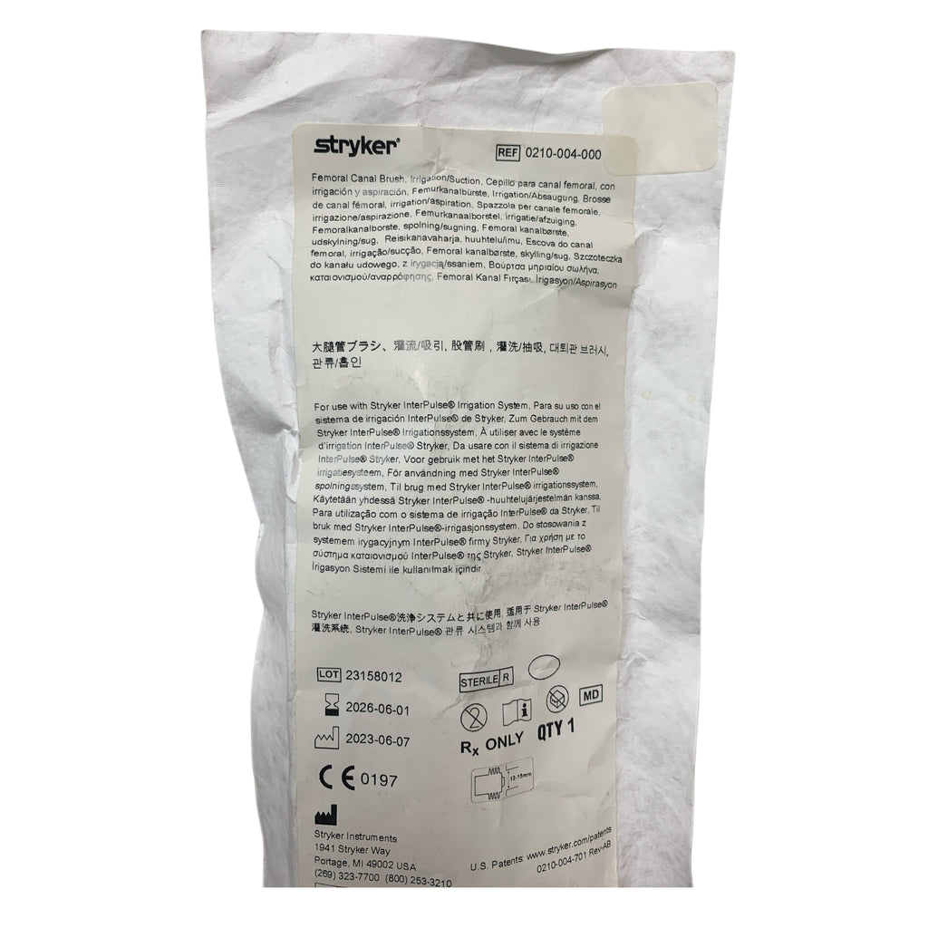 STRYKER 0210-004-000 Femoral Canal Brush Irrigation Suction Exp 2026 06