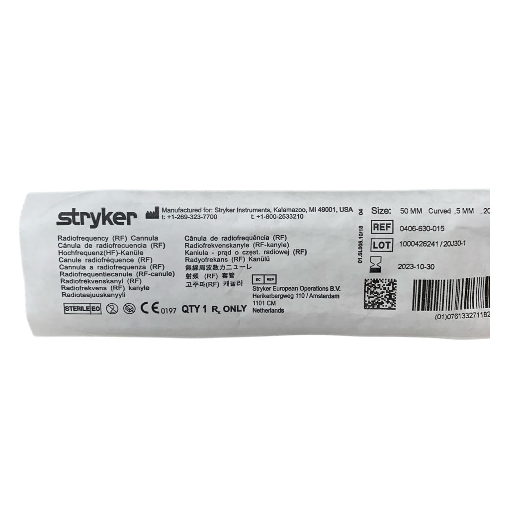 STRYKER REF 0406-630-015 Radiofrequency (RF) Cannula 50mm Curved, Exp.2023/10