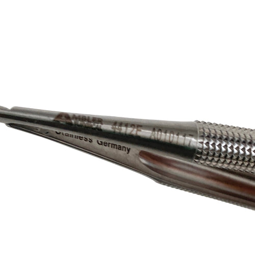AMBLER REF 4412E Castroviejo needle holder 5 1/8'',curved, 9.0mm smooth jaws, round handle, without lock