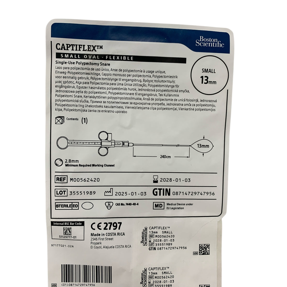 BOSTON SCIENTIFIC M00562420 Captiflex Small Oval Flexible Single Use Polypectomy Snare 13mm 240cm Exp 2028 01