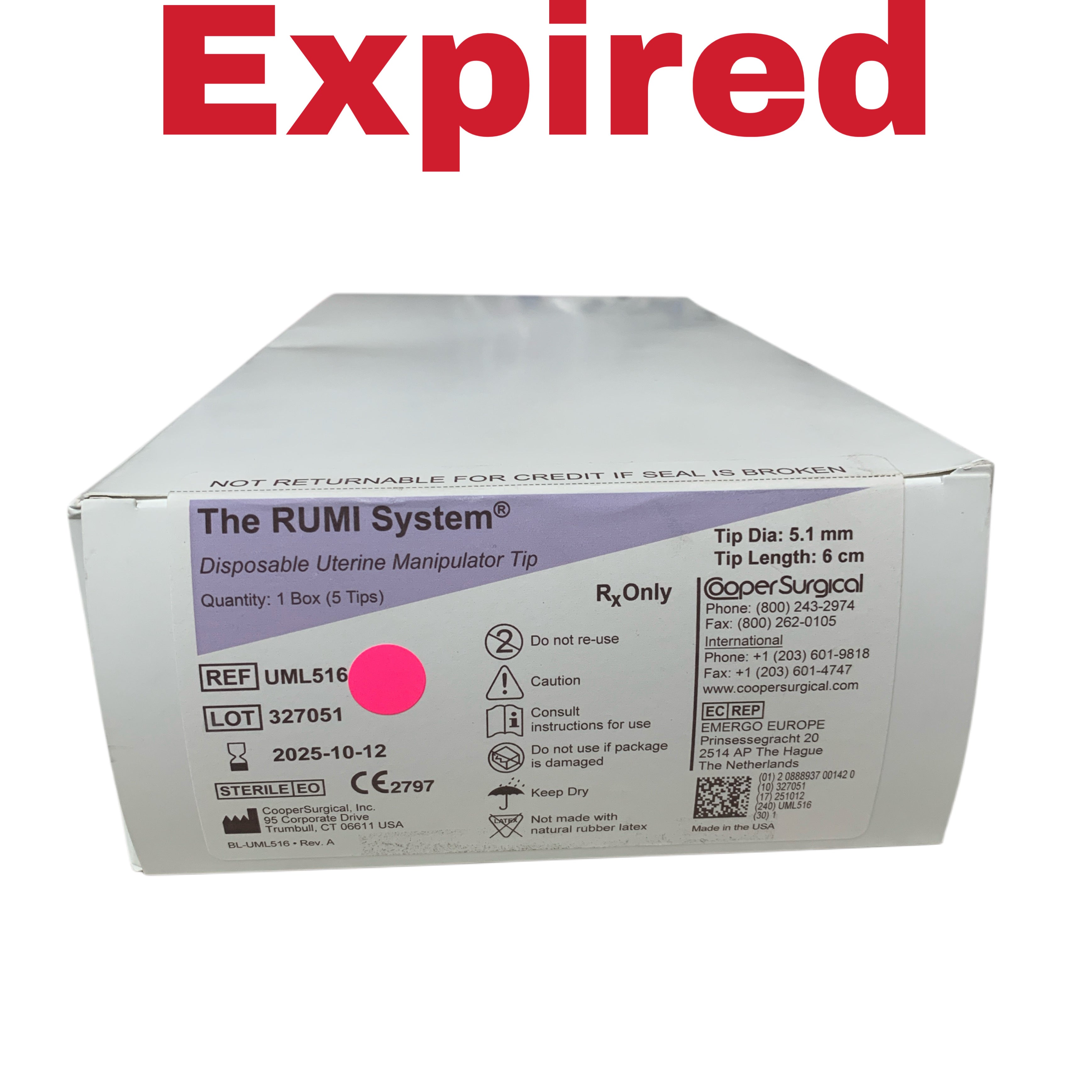COOPER SURGICAL REF UML516 The RUMI System Disposable Uterine Manipulator Tip 5.1mm x 6cm, Exp.2025/10