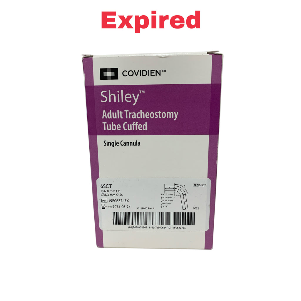 COVIDIEN REF 6SCT Shiley Adult Tracheostomy Tube Cuffed Single Cannula 6.0mm I.D. Exp.2024/06
