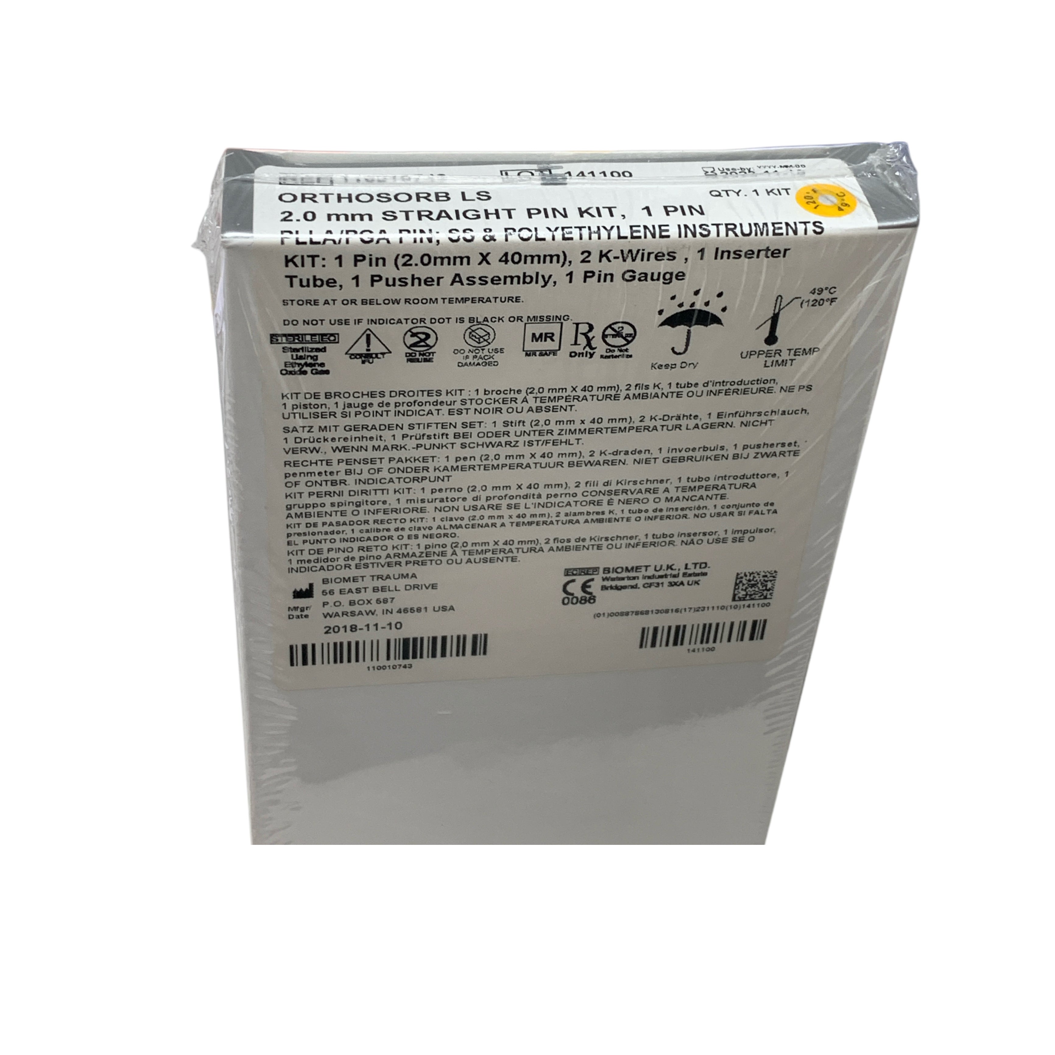 BIOMET 110010743 ORTHOSORB LS 2.0 mm STRAIGHT PIN KIT 1 PIN Exp 2023 11