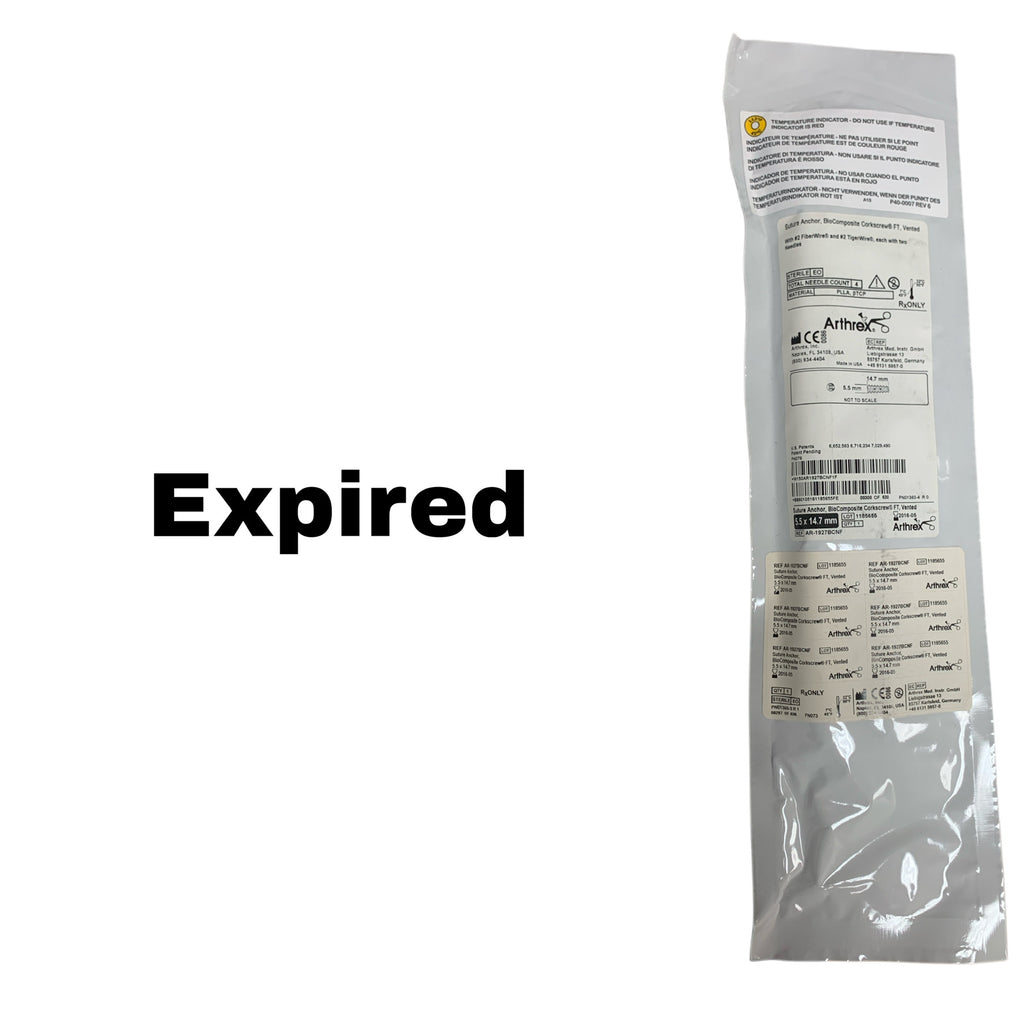ARTHREX AR-1927BCNF BioComposite Corkscrew FT Vented Suture Anchor 5.5 x 14.7 mm with 2 FiberWire & 2 TigerWire, EXP 2016-05