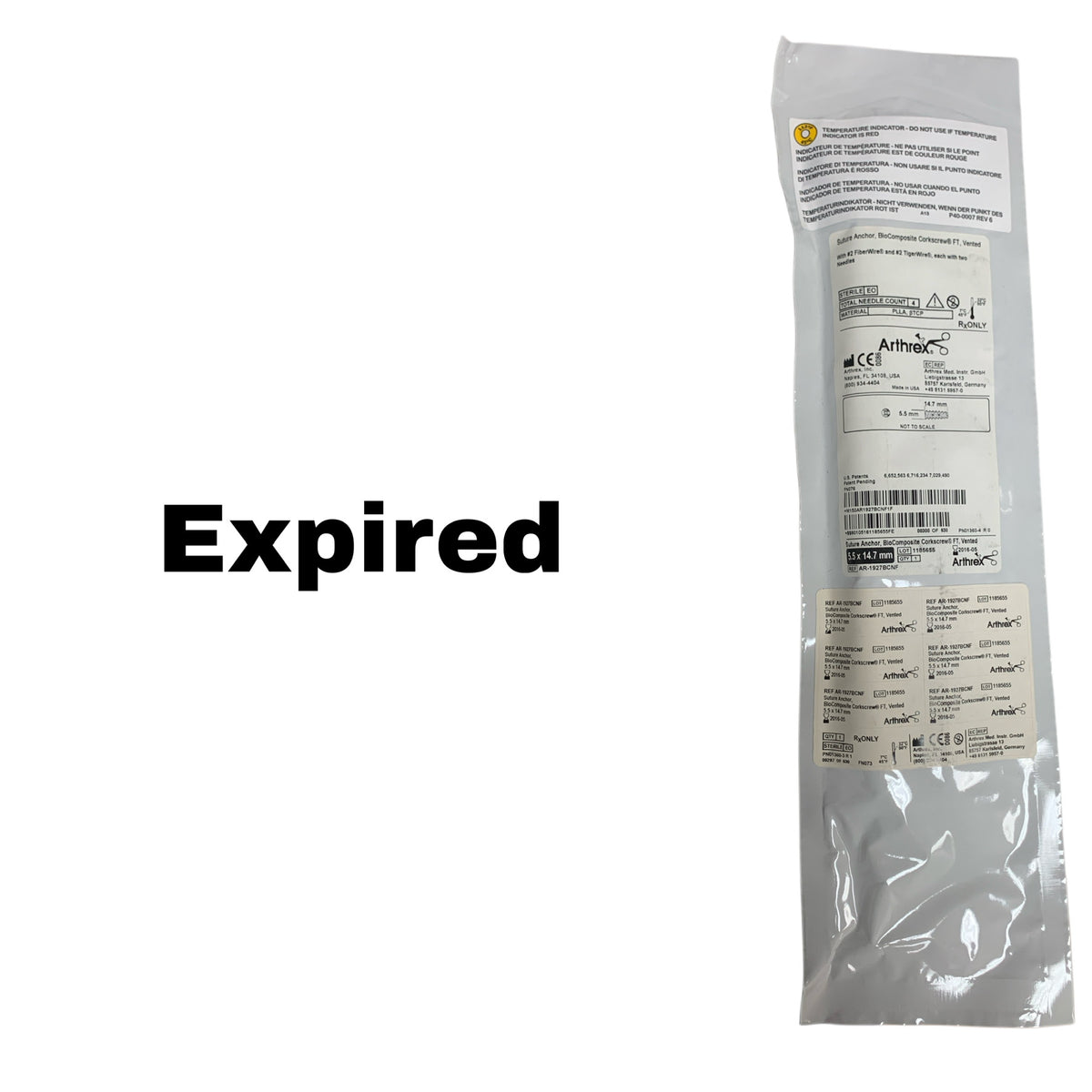 ARTHREX AR-1927BCNF BioComposite Corkscrew FT Vented Suture Anchor 5.5 x 14.7 mm with 2 FiberWire & 2 TigerWire, EXP 2016-05