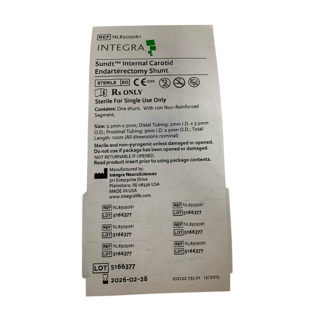 INTEGRA REF NL8505061 Sundt Internal Carotid Endarterectomy Shunt, Exp.2026/02