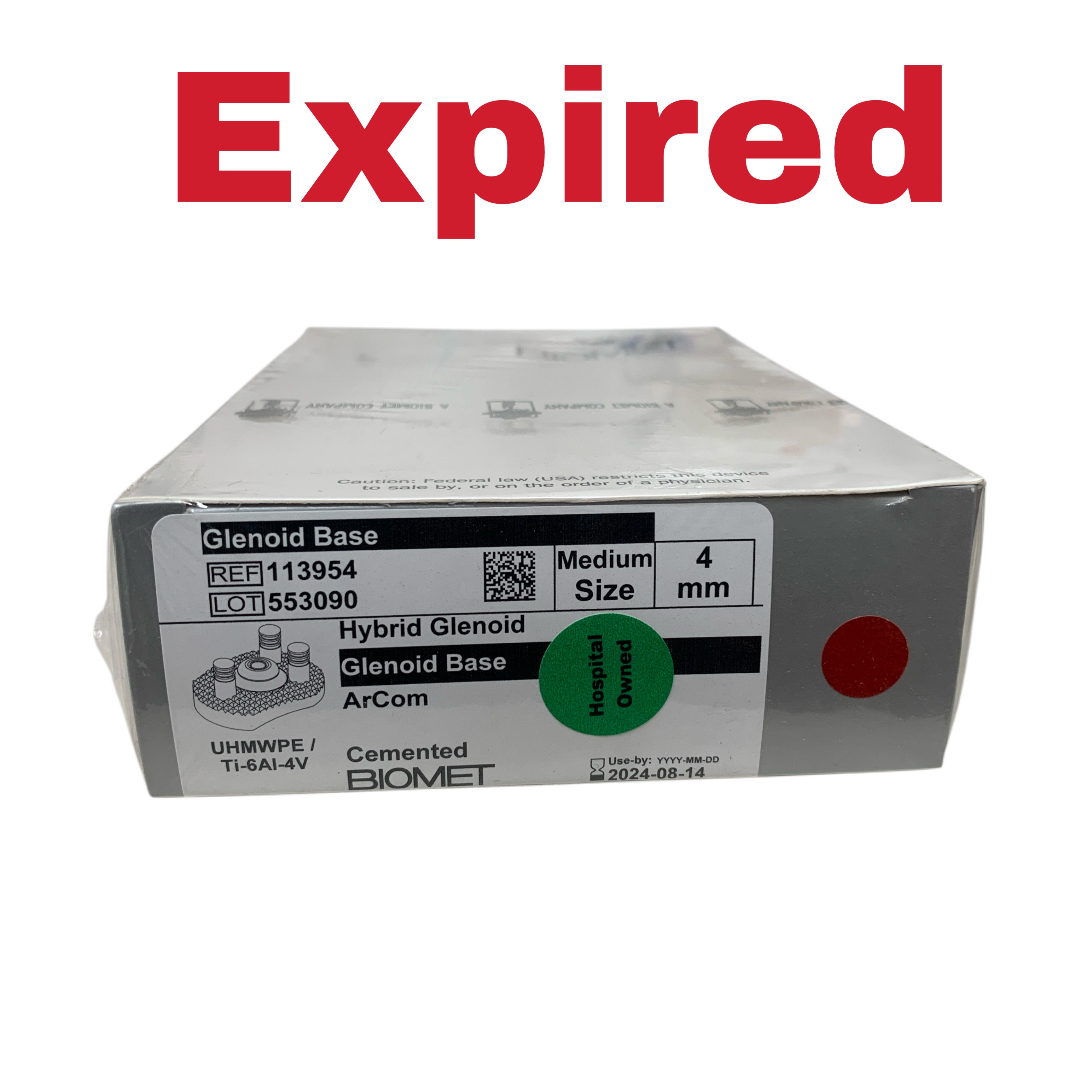 BIOMET REF 113954 Hybrid Glenoid Base Medium Size 4mm ArCom Cemented UHMWPE / Ti-6AI-4V Exp 2024 08