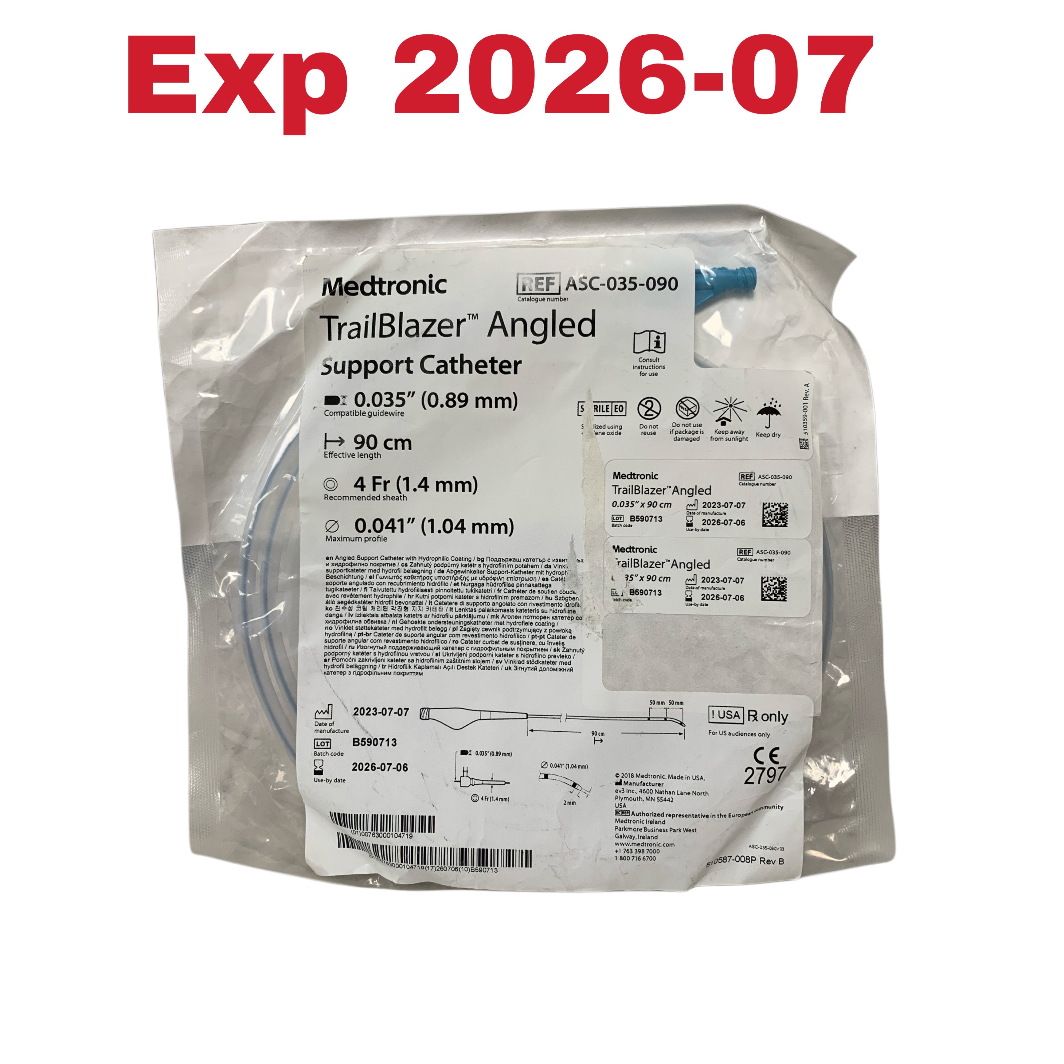 MEDTRONIC REF ASC-035-090 TrailBlazer Angled Support Catheter 0.035" x 90cm 4 Fr, Exp.2026/07