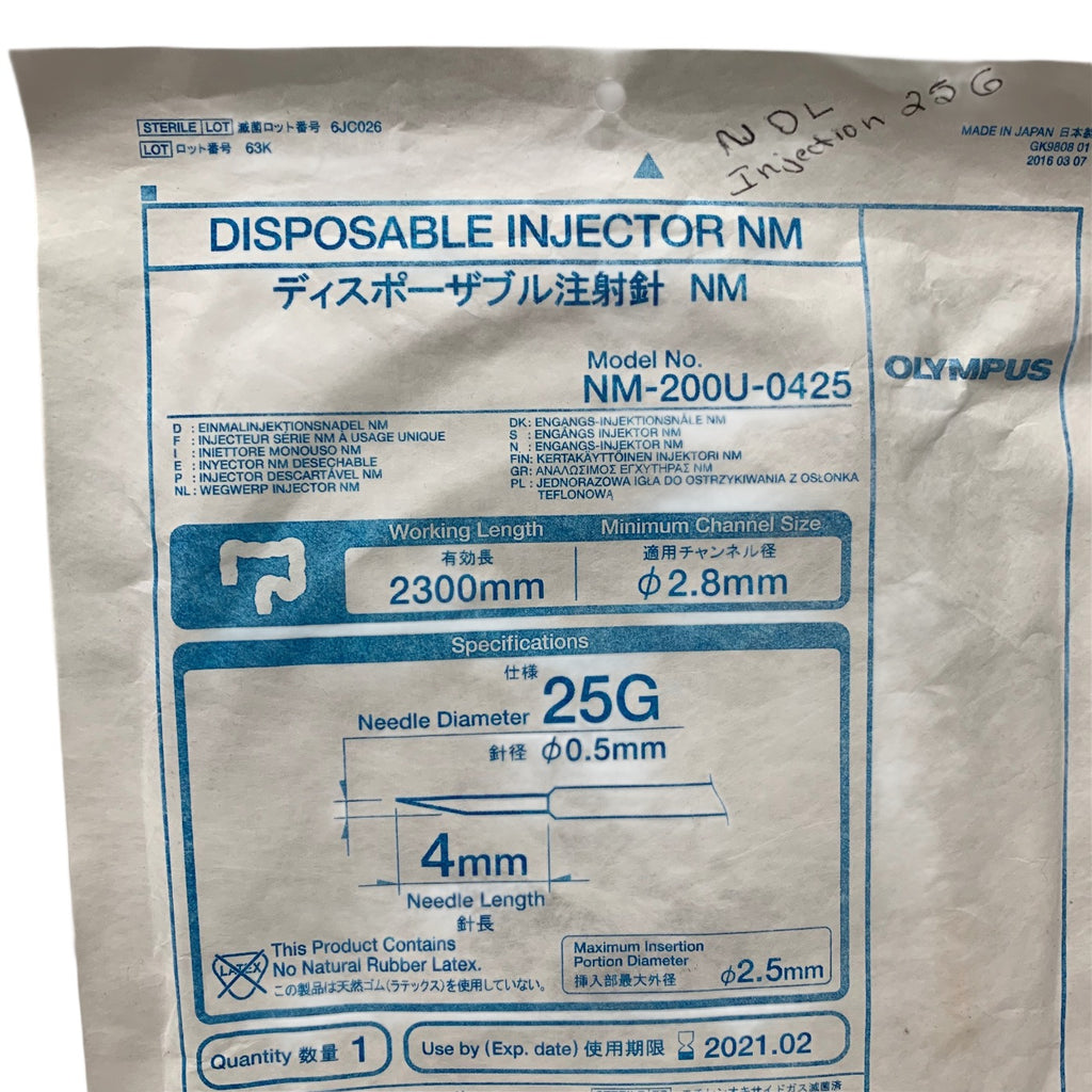 OLYMPUS NM-200U-0425 Disposable Injector NM 25G 4mm 2300mm Exp 2021 02