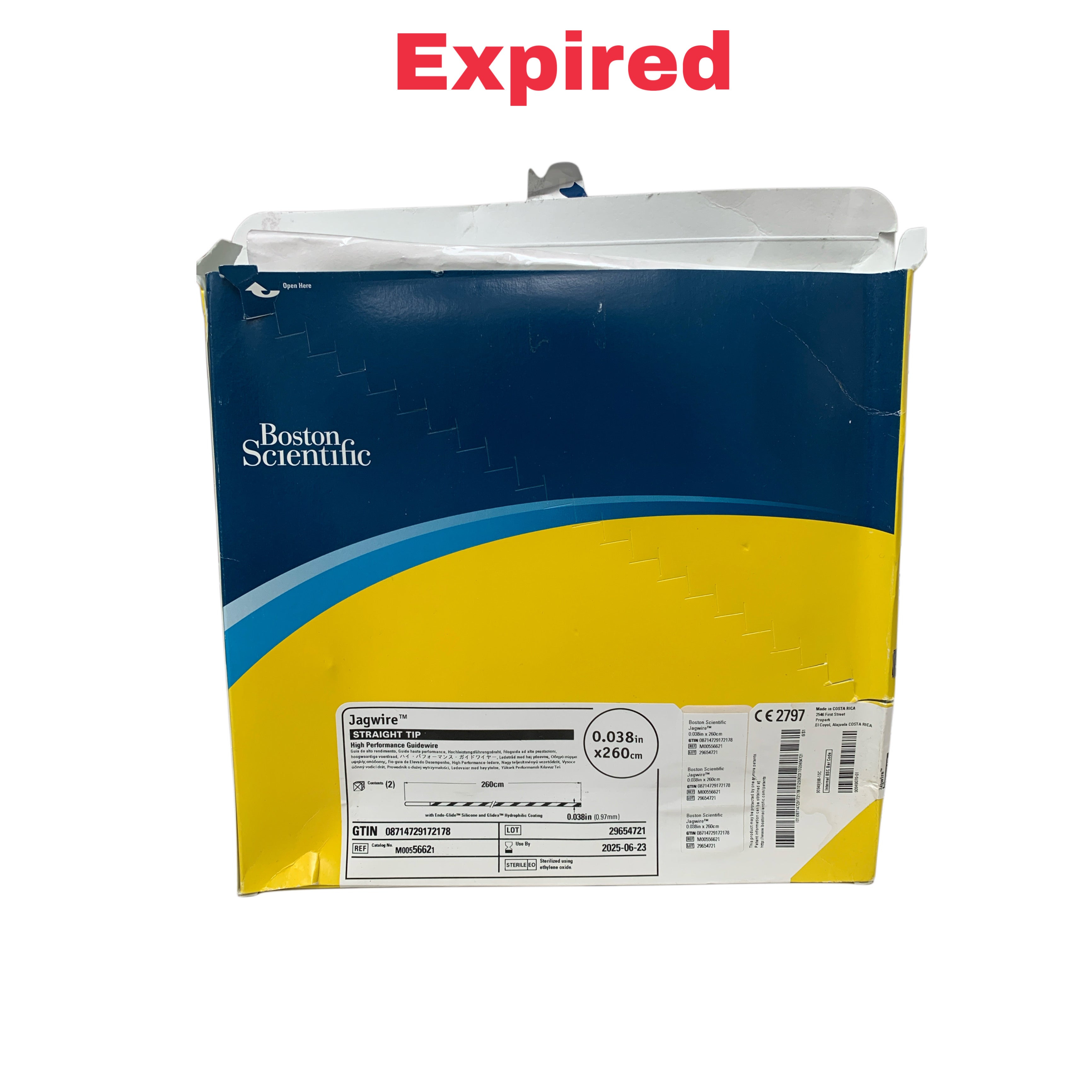 BOSTON SCIENTIFIC REF M00556621 Jagwire Straight Tip High Performance Guidewire 0.038in x 260cm, Exp.2025/06