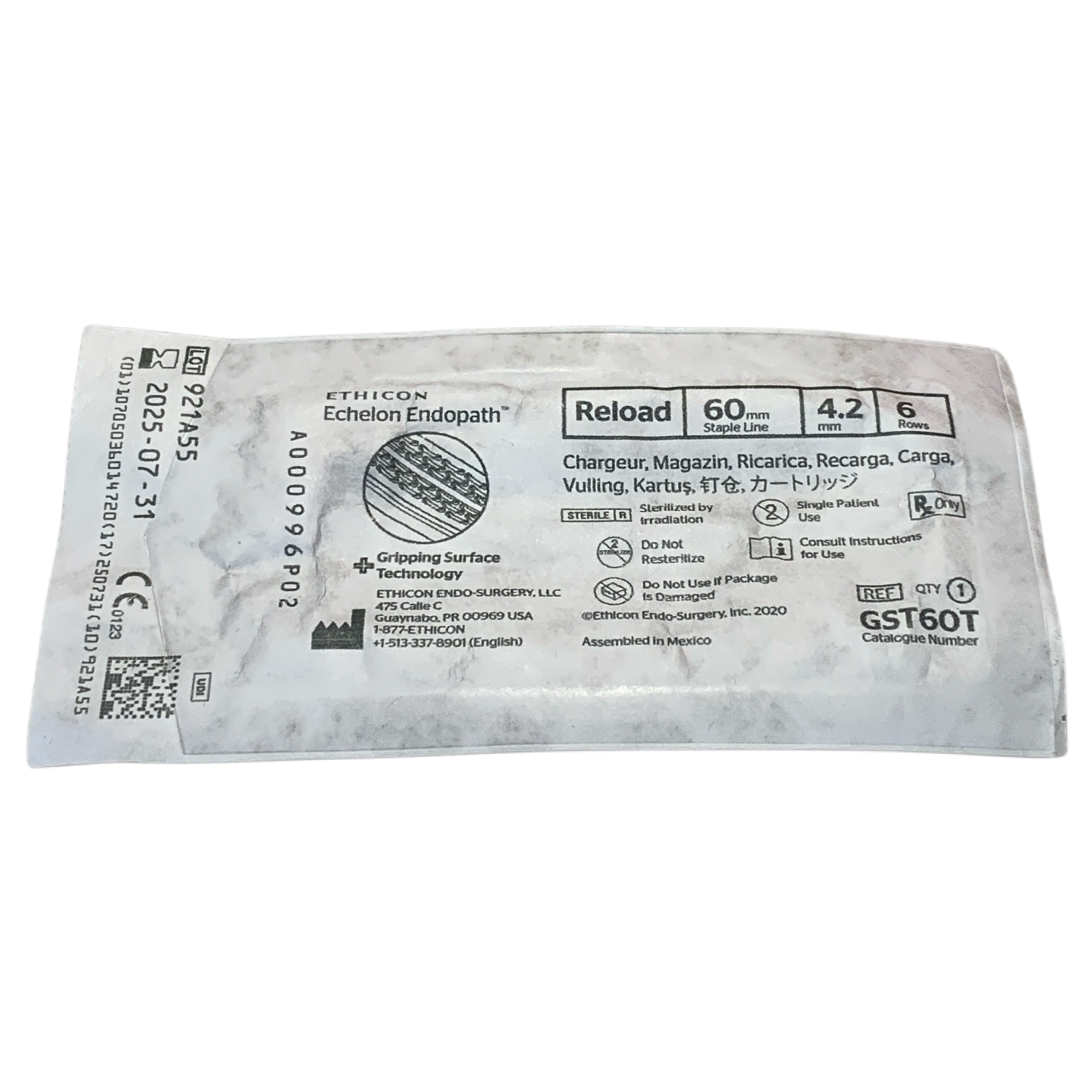ETHICON REF GST60T Echelon Endopath 60mm Reload 4.2mm 6 Rows Gripping Surface Technology Exp.2025/07