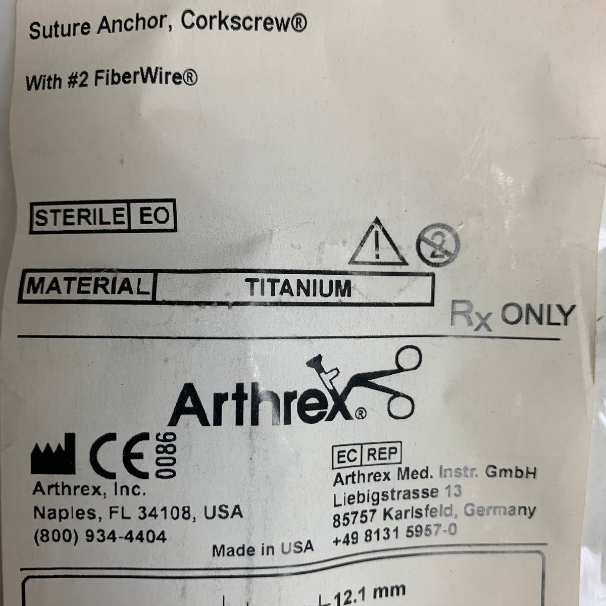 ARTHREX AR-1915SF Corkscrew Suture Anchor 3.5 x 12.1mm, EXP 2020-05