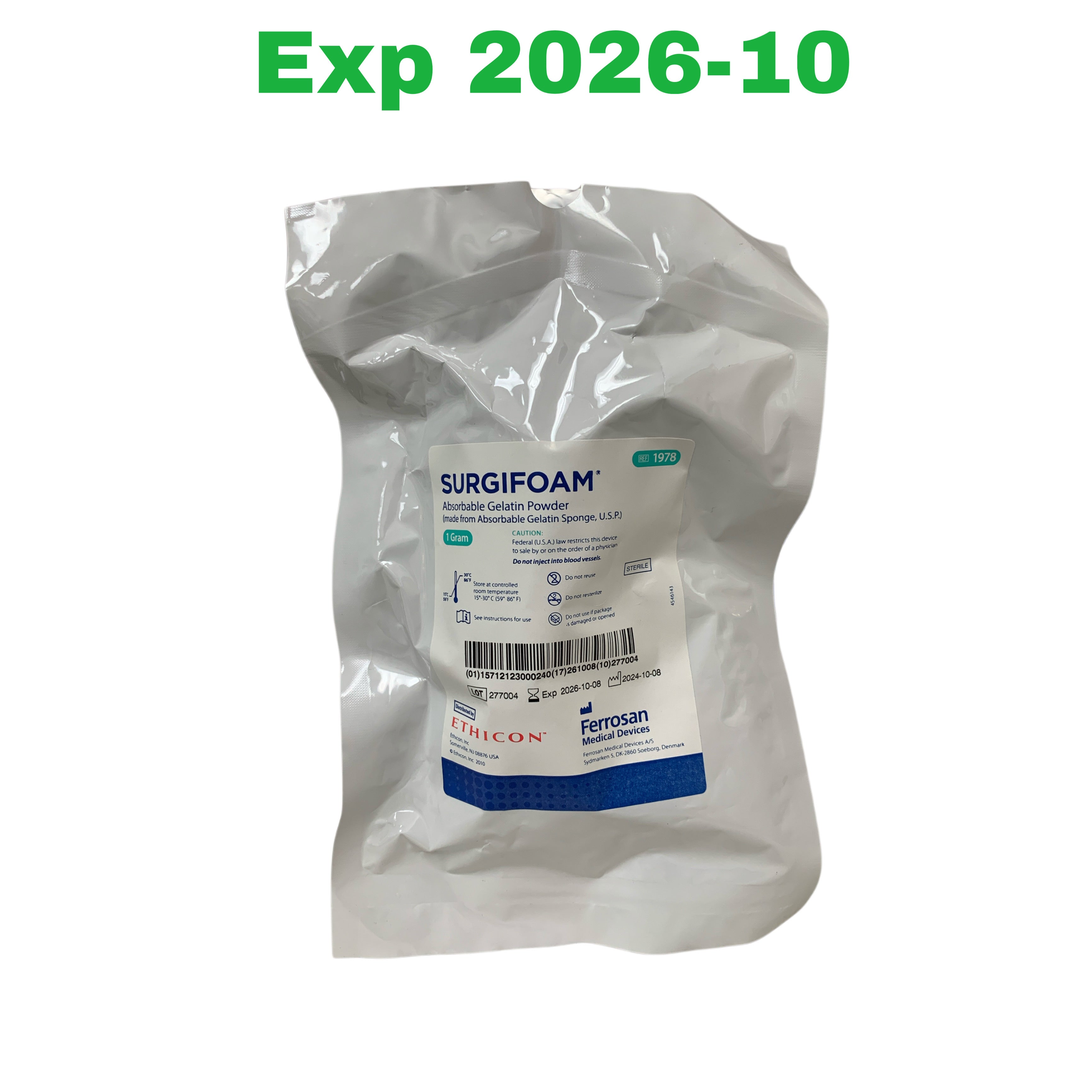 ETHICON REF 1978 SURGIFOAM Absorbable Gelatin Powder 1 Gram, Exp.2026/10