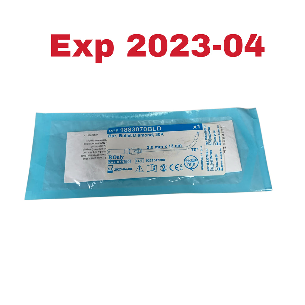 MEDTRONIC XOMED INC. 1883070BLD Bur Bullet Diamond 30K 3.0 mm x 13 cm 70° Exp 2023 04