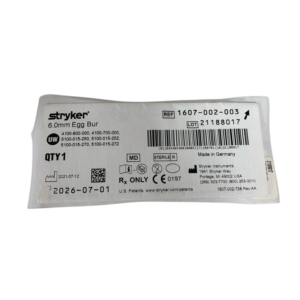 STRYKER 1607-002-003 6.0mm Egg Bur Exp 2026 07