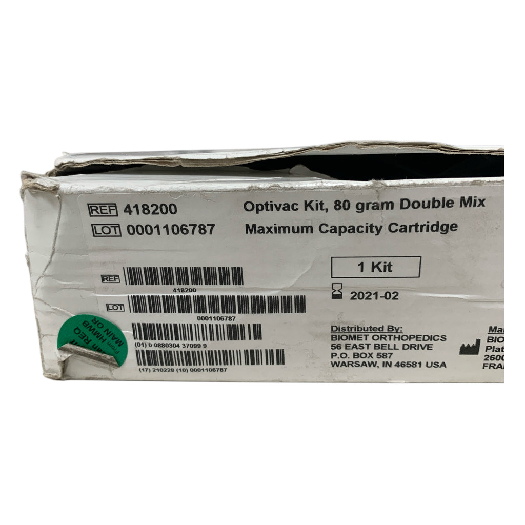 BIOMET 418200 Optivac Kit 80 gram Double Mix Maximum Capacity Cartridge Exp 2021 02
