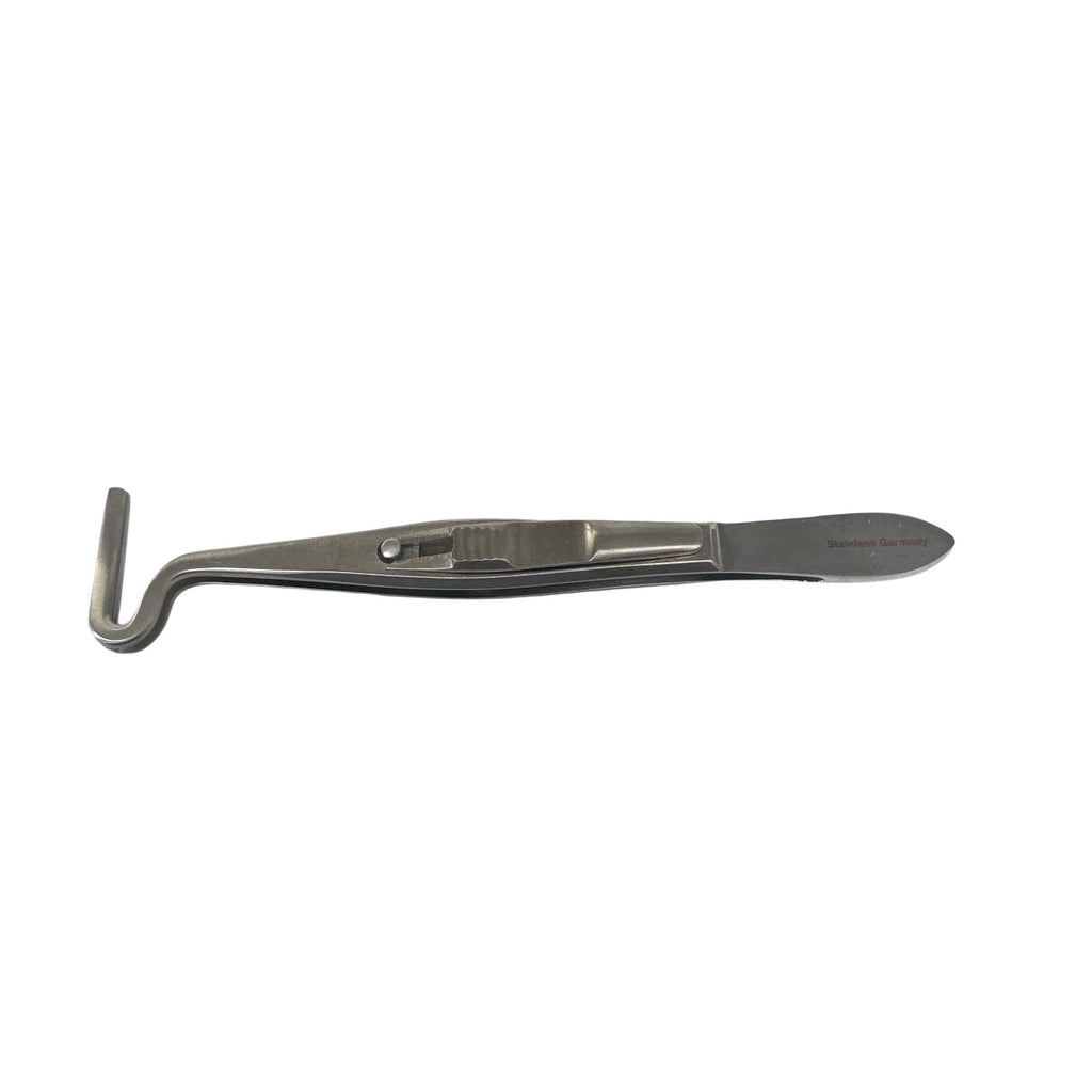 AMBLER REF 2329E Berke ptosis clamp forceps 3 7/8''with slide lock, curved around shafts, 20.0mm jaws with longitudinal serrations