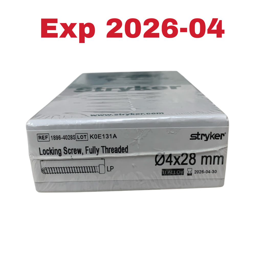 STRYKER REF 1896-4028S Locking Screw Fully Threaded Titanium Alloy 4x28 mm Exp 2026 04