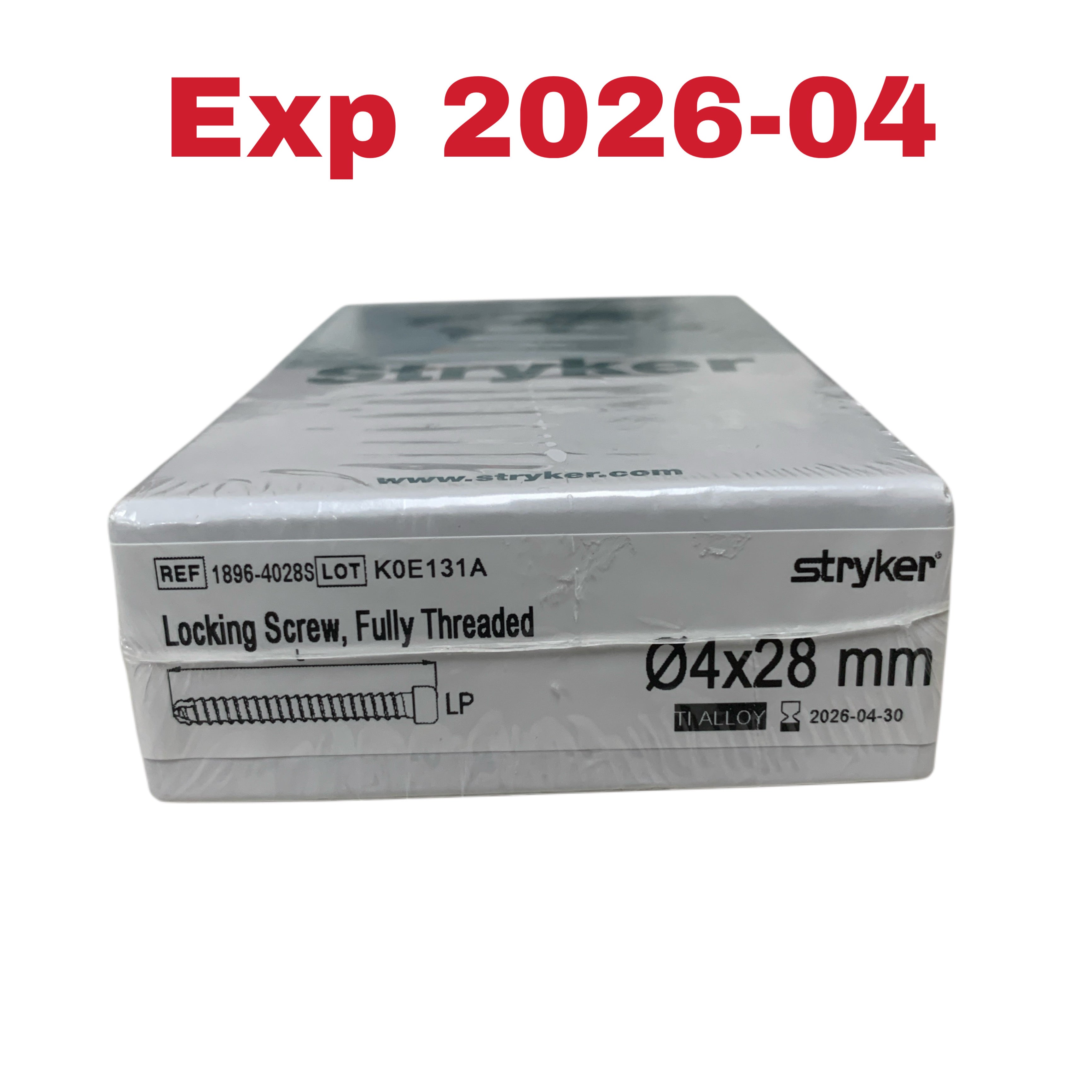 STRYKER REF 1896-4028S Locking Screw Fully Threaded Titanium Alloy 4x28 mm Exp 2026 04