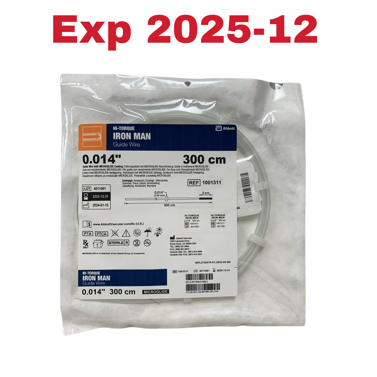 ABBOTT 1001311 HI-TORQUE IRON MAN Guide Wire 0.014" 300 cm Microglide Exp 2025 12