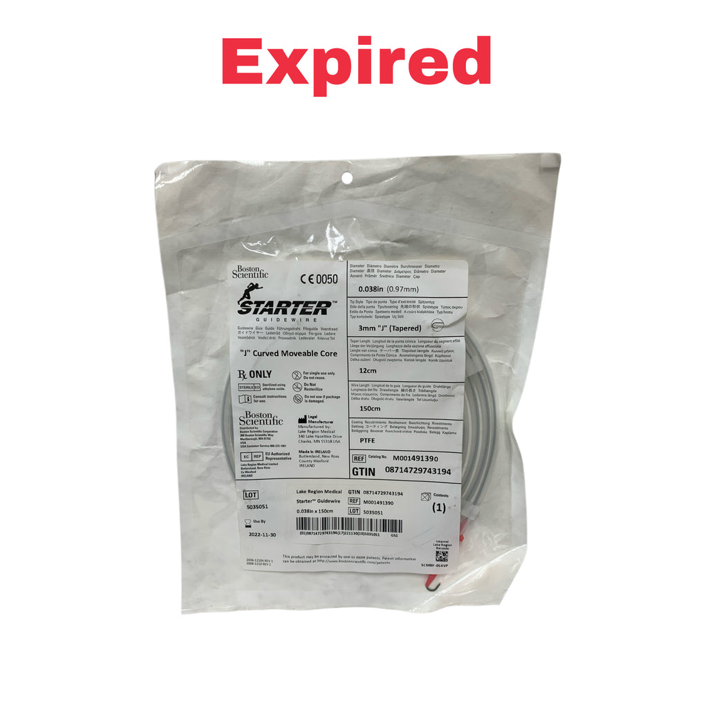 BOSTON SCIENTIFIC REF M001491390 Starter Guidewire 0.038in x 150cm 3mm "J" Curved Moveable Core, Exp.2022/11