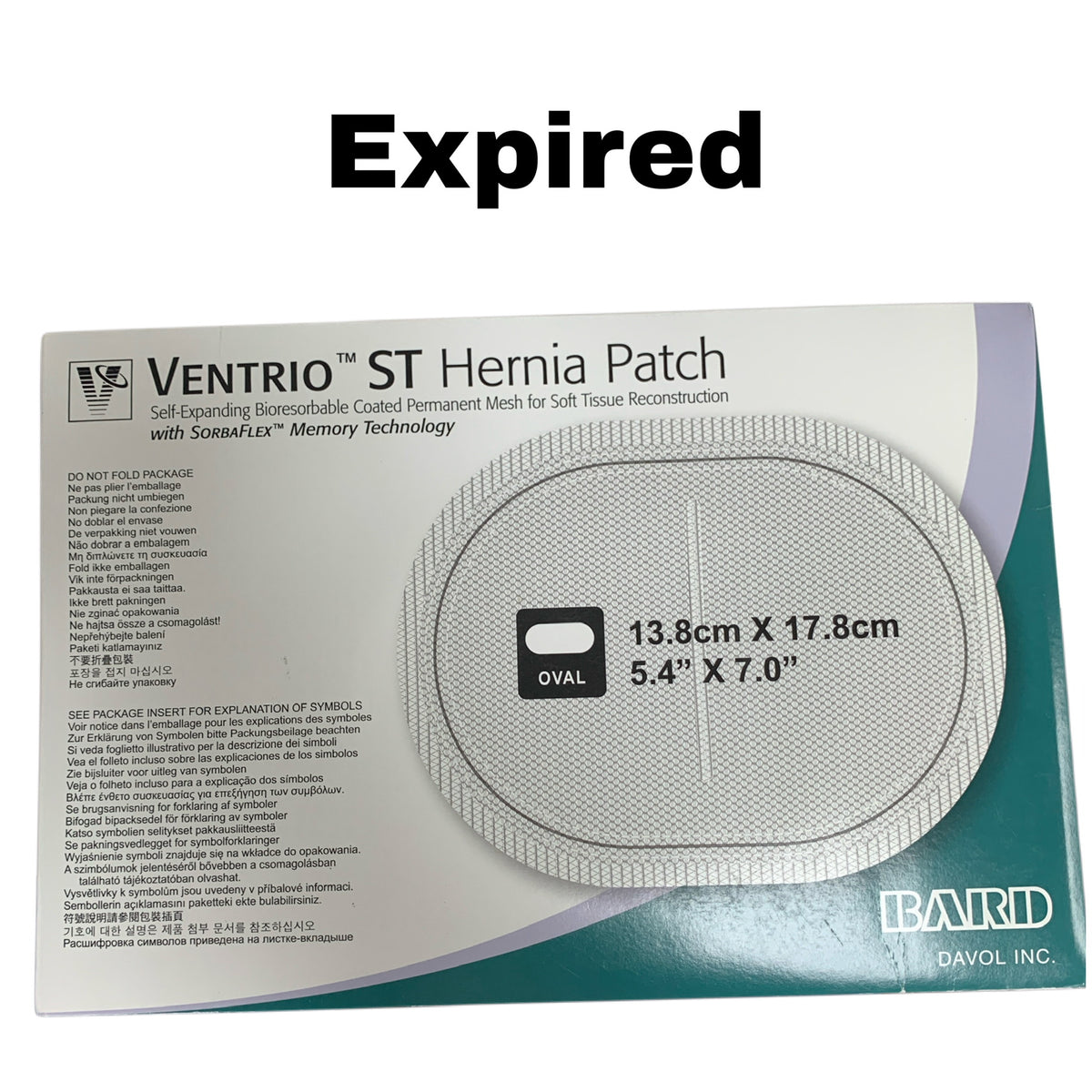 BARD REF 5950050 Ventrio ST Hernia Patch 13.8 x 17.8 cm, EXP 2019-04