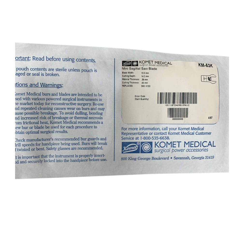 KOMET MEDICAL KM-53K Mini Sagittal Saw Blade 10.0 mm 14.2 mm EXPIRED