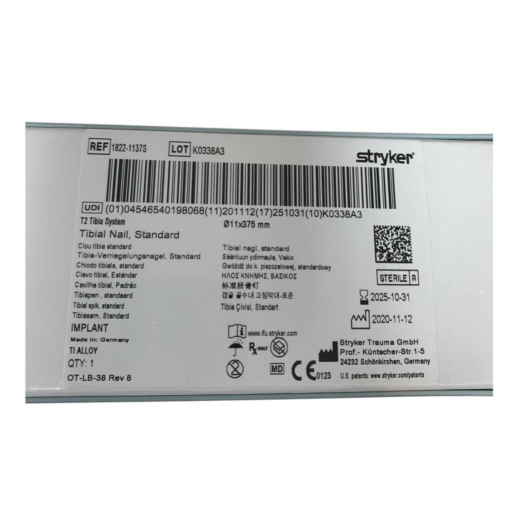 STRYKER REF 1822-1137S T2 Tibia System Standard Tibial Nail 11x375 mm, Exp.2025/10