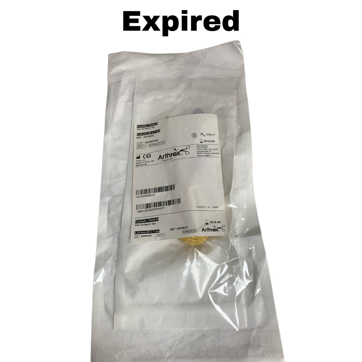 ARTHREX AR-6530 Twist-In Cannula with 'No-Squirt' Cap 8.25mm ID x 7cm, EXP 2018-08