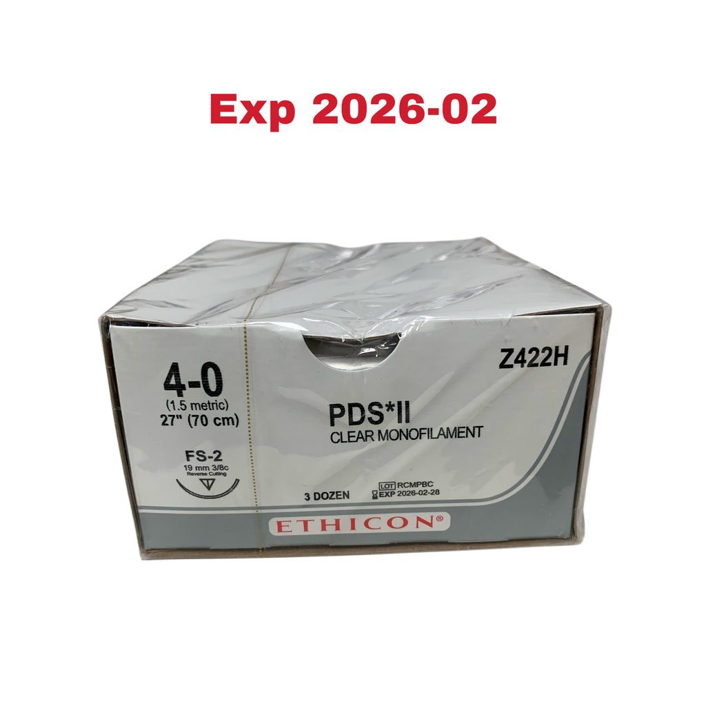 ETHICON REF Z422H PDS II Clear Monofilament Suture 4-0 FS-2 27" (70cm) Box of 36, Exp.2026/02