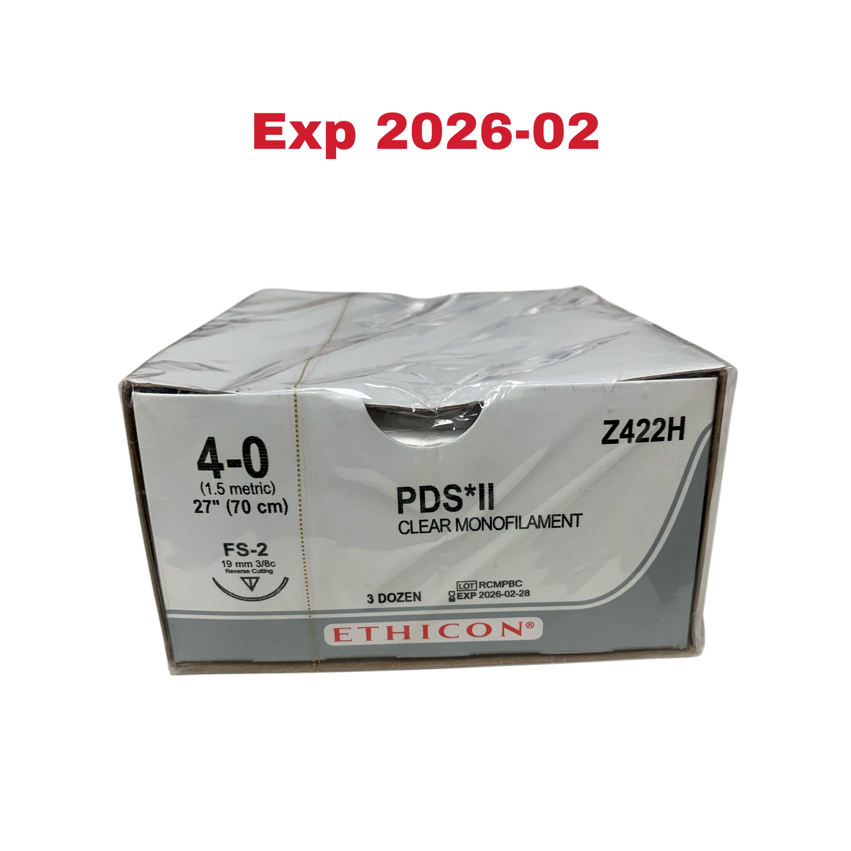 ETHICON REF Z422H PDS II Clear Monofilament Suture 4-0 FS-2 27" (70cm) Box of 36, Exp.2026/02