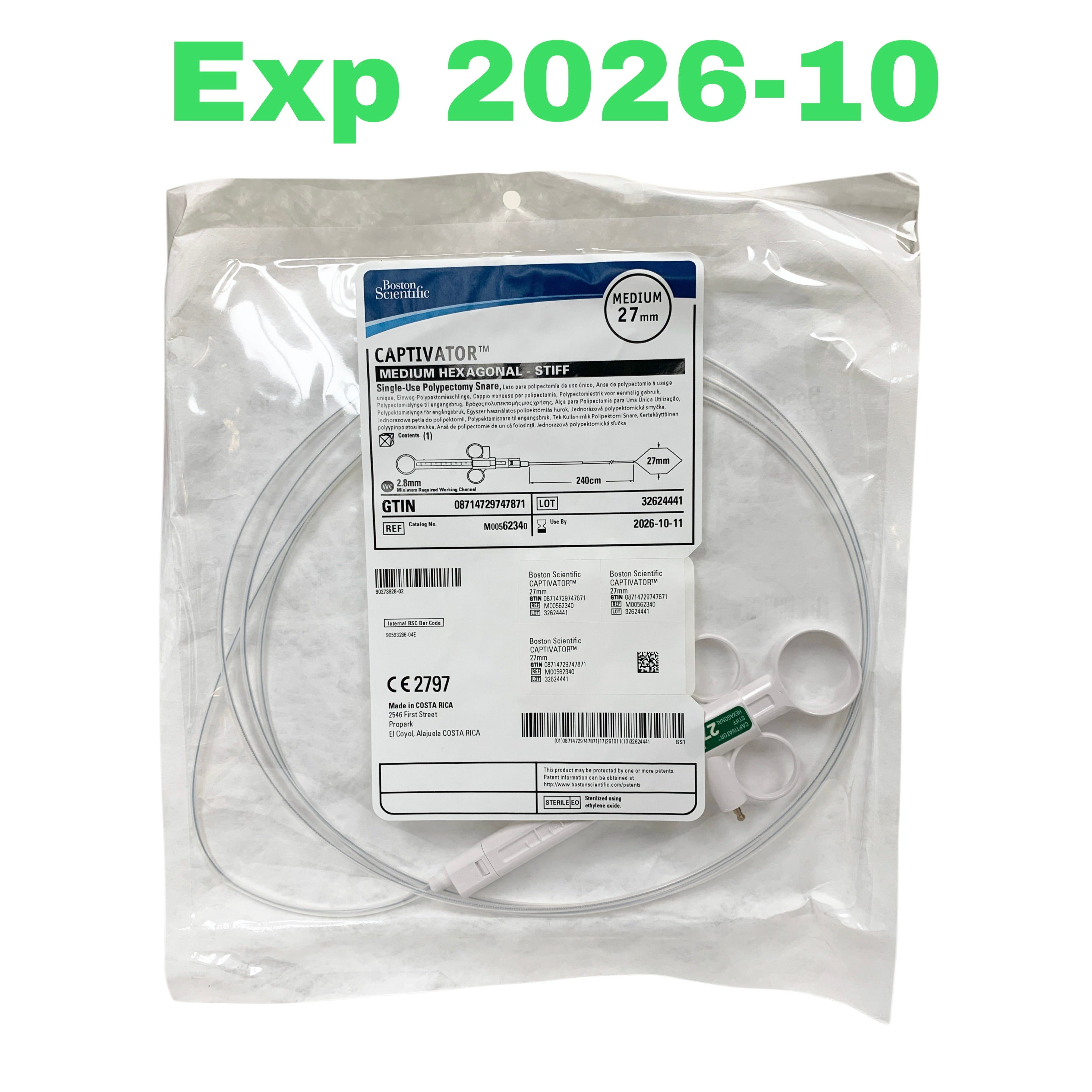BOSTON SCIENTIFIC REF M00562340 Captivator Medium Hexagonal Stiff Single-Use Polypectomy Snare 27mm x 240cm, Exp.2026/10