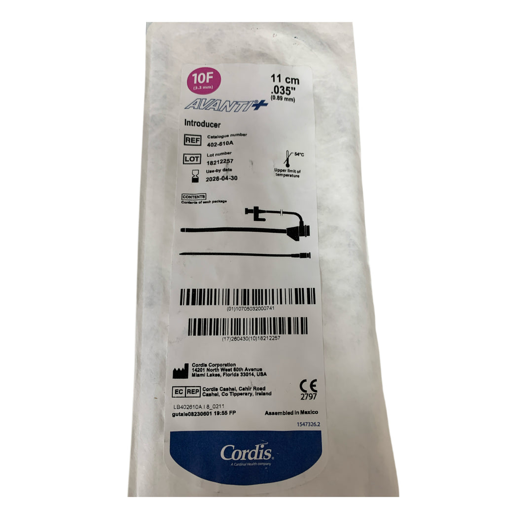 CORDIS 402-610A Avanti+ Introducer 10F 3.3 mm 11 cm .035 inch 0.89 mm Exp 2026 04