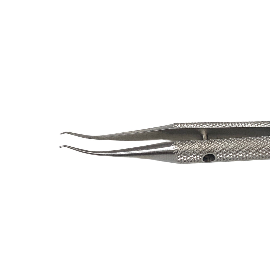 AMBLER REF 2342E Girard corneoscleral forceps 4 1/4'',left hand use, 0.3mm 1x2 teeth set at 90º, 6.0mm tying platforms, round handle