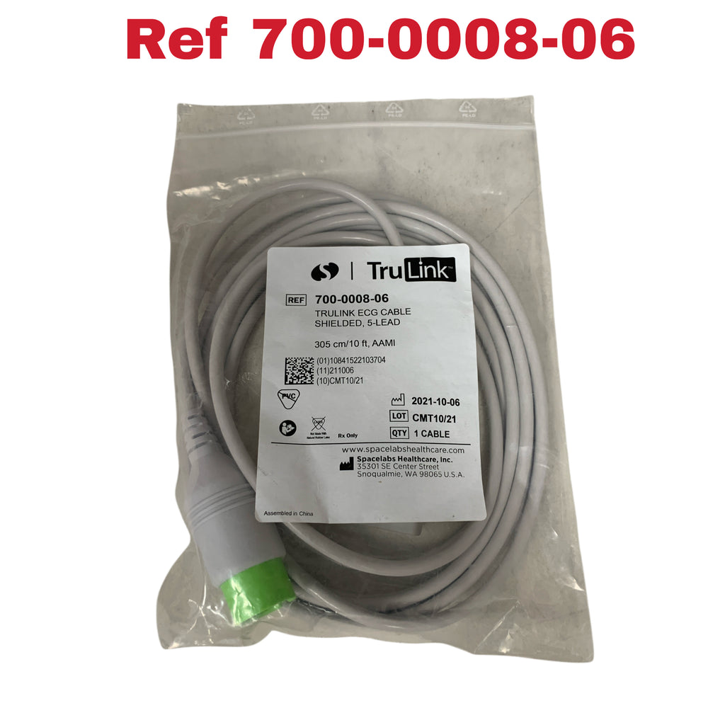 SPACELABS Healthcare 700-0008-06 TruLink ECG Cable Shielded 5-Lead 305 cm/10 ft AAMI