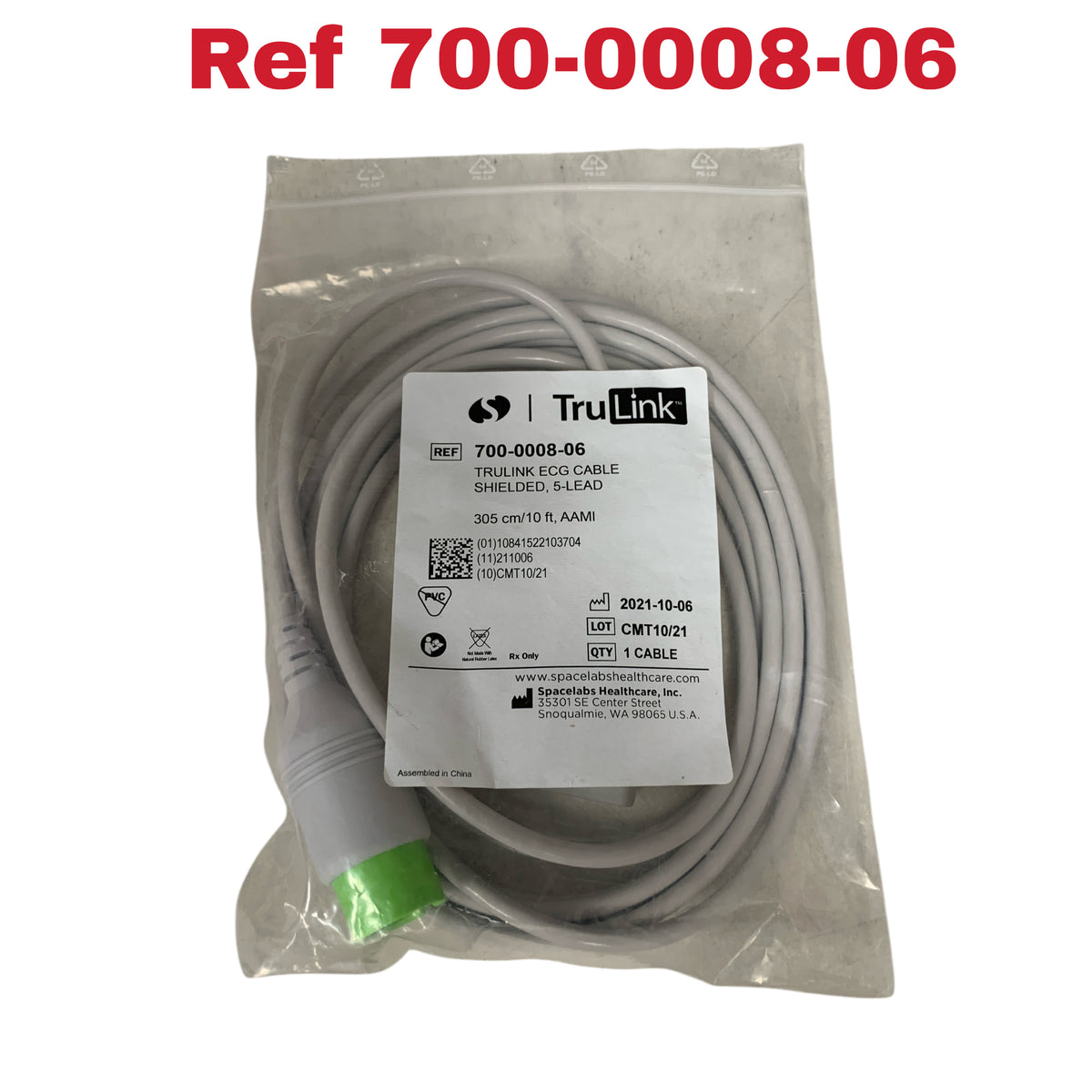 SPACELABS Healthcare 700-0008-06 TruLink ECG Cable Shielded 5-Lead 305 cm/10 ft AAMI