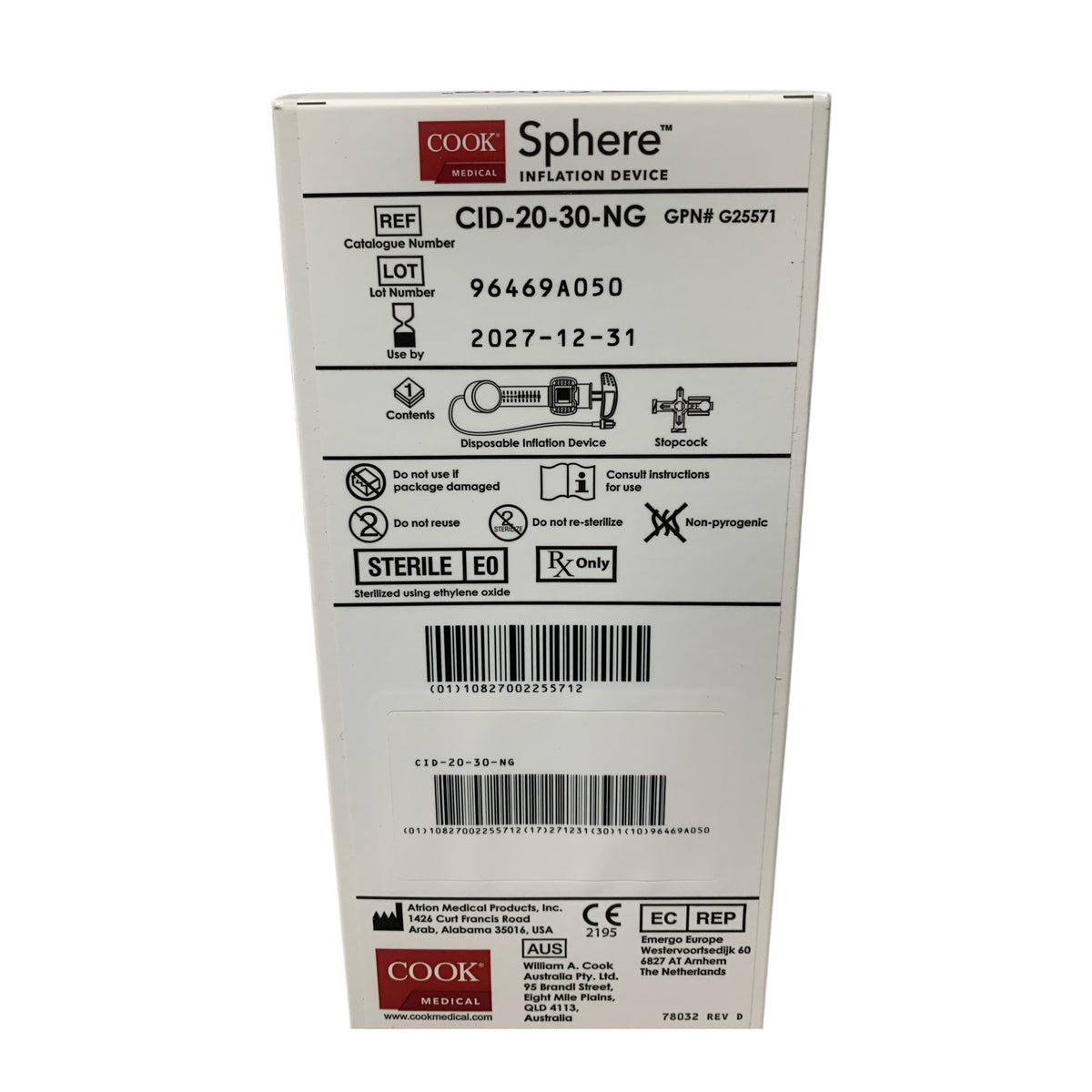 COOK MEDICAL CID-20-30-NG Sphere Inflation Device Exp 2027 12