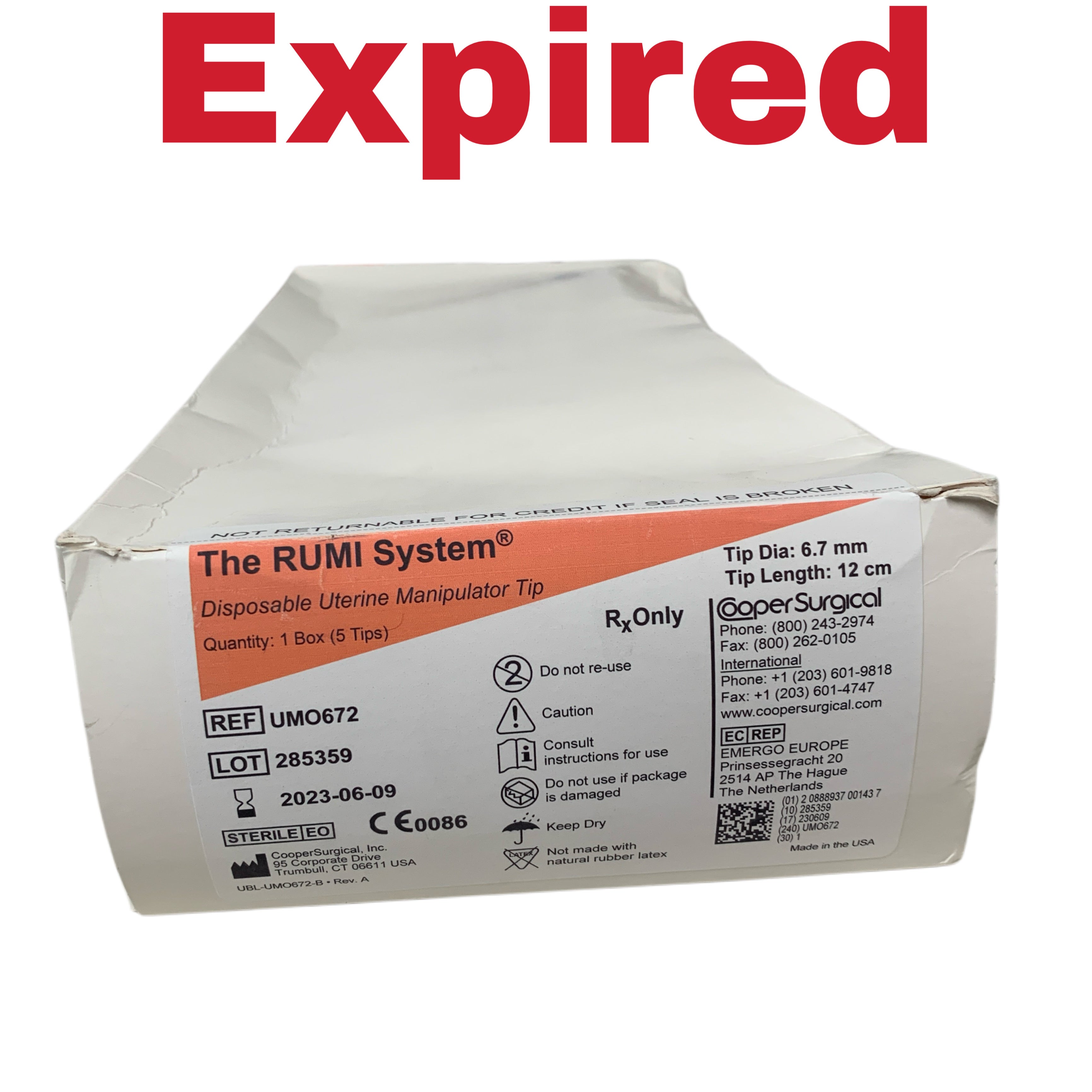 COOPER SURGICAL REF UMO672 The RUMI System Disposable Uterine Manipulator Tip 6.7mm x 12cm Box of 5, Exp.2023/06