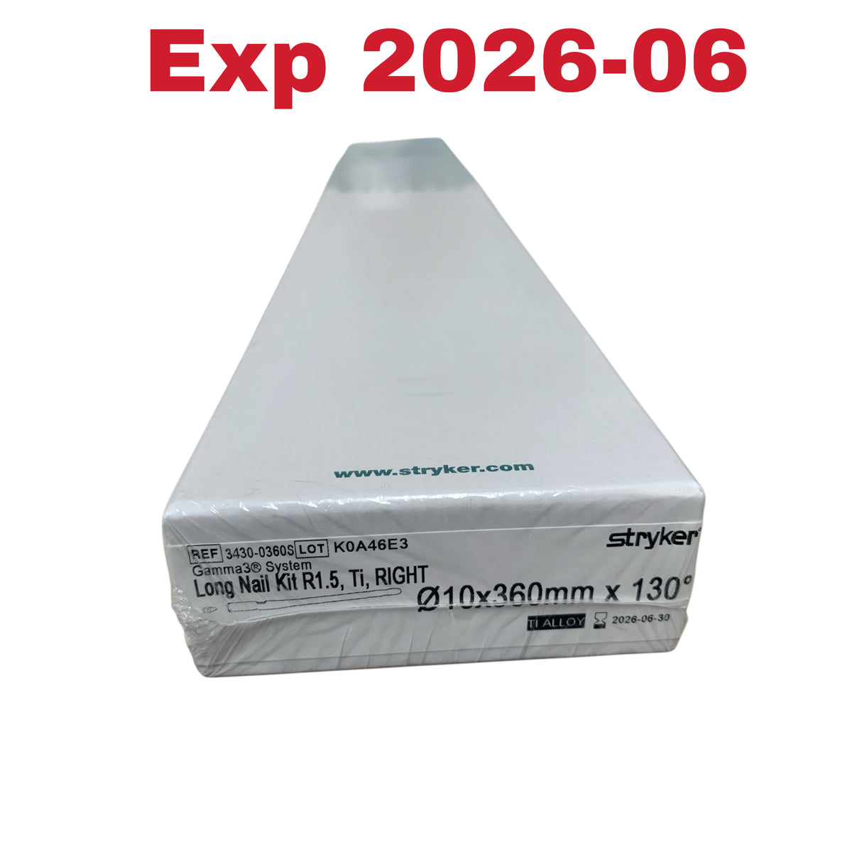 STRYKER 3430-0360S Gamma3 System Long Nail Kit R1.5 Ti Right 10x360mm x 130 Exp 2026 06