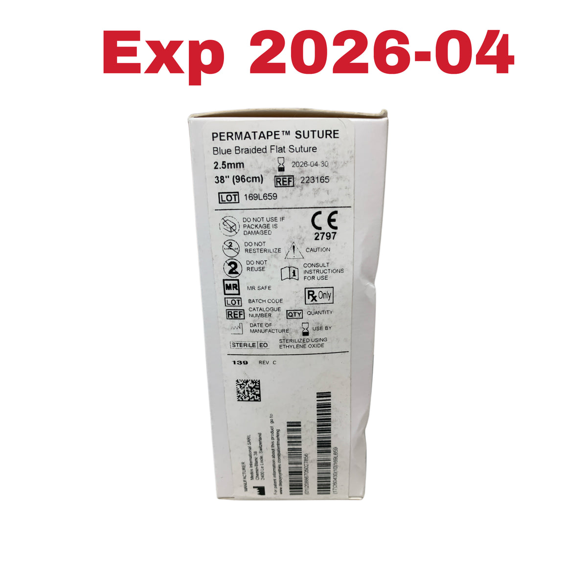 DEPUY SYNTHES 223165 Permatape Blue Braided Flat Suture 2.5mm 38in 96cm Exp 2026 04