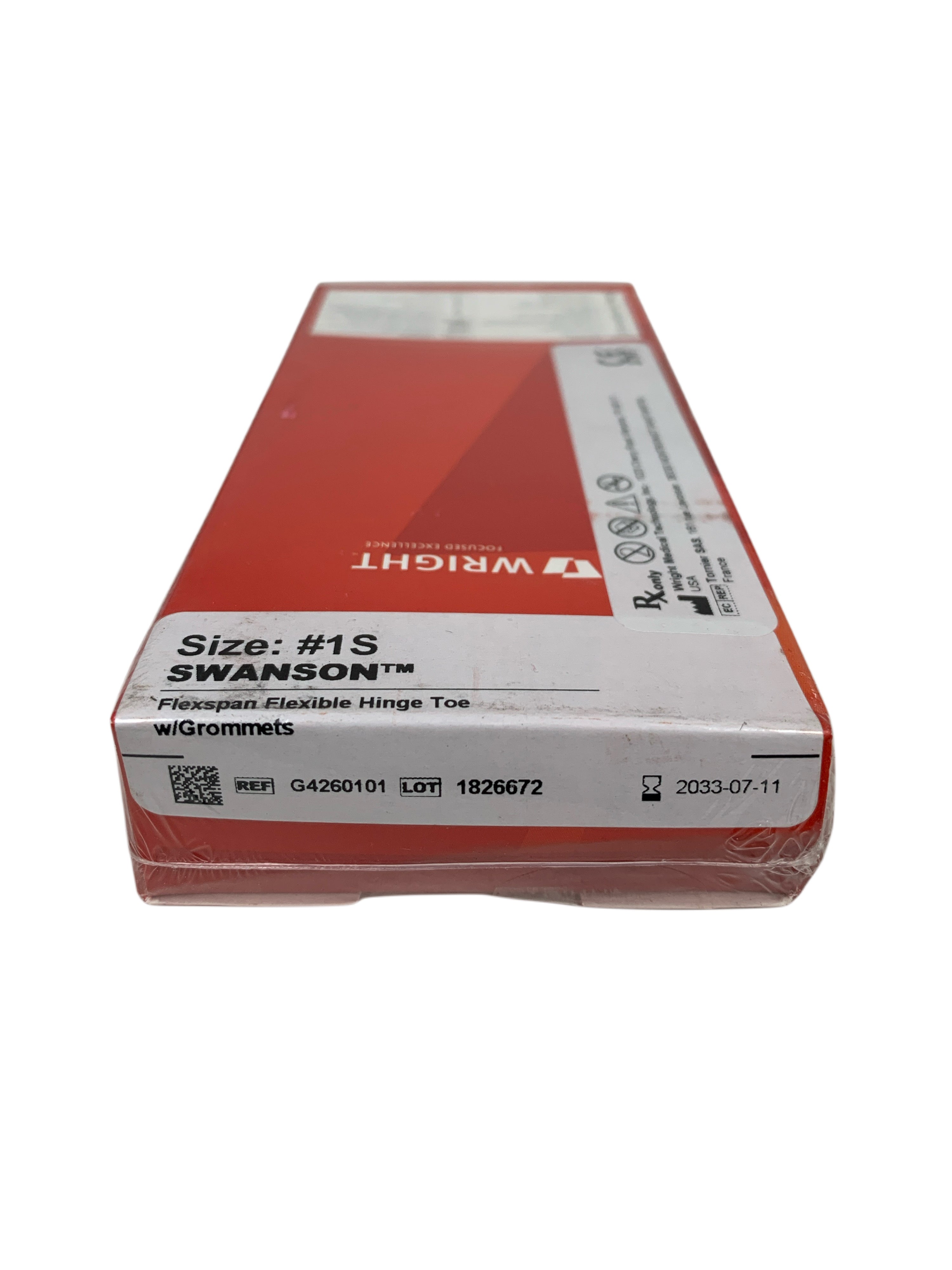 STRYKER REF G4260101 SWANSON Flexspan Flexible Hinge Toe w/Grommets Size #1S(Wright Medical), Exp.2033/07