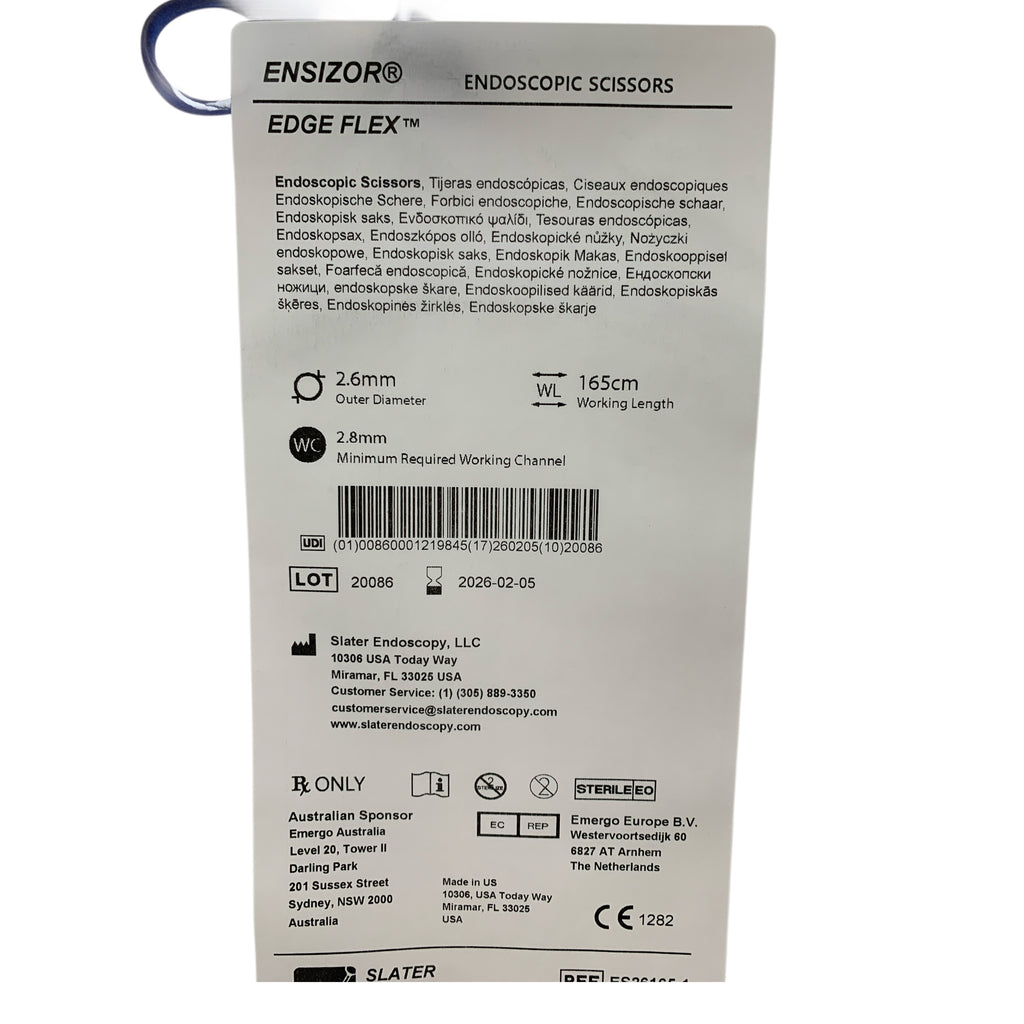 SLATER ES26165-1 ENSIZOR EDGE FLEX Endoscopic Scissors 2.6mm 165cm Exp 2026 02