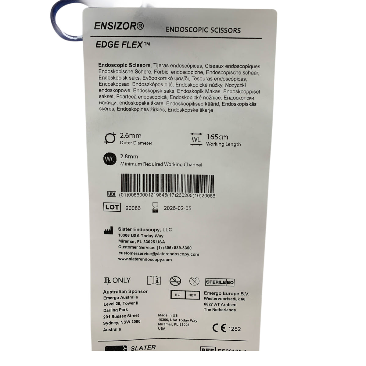 SLATER ES26165-1 ENSIZOR EDGE FLEX Endoscopic Scissors 2.6mm 165cm Exp 2026 02