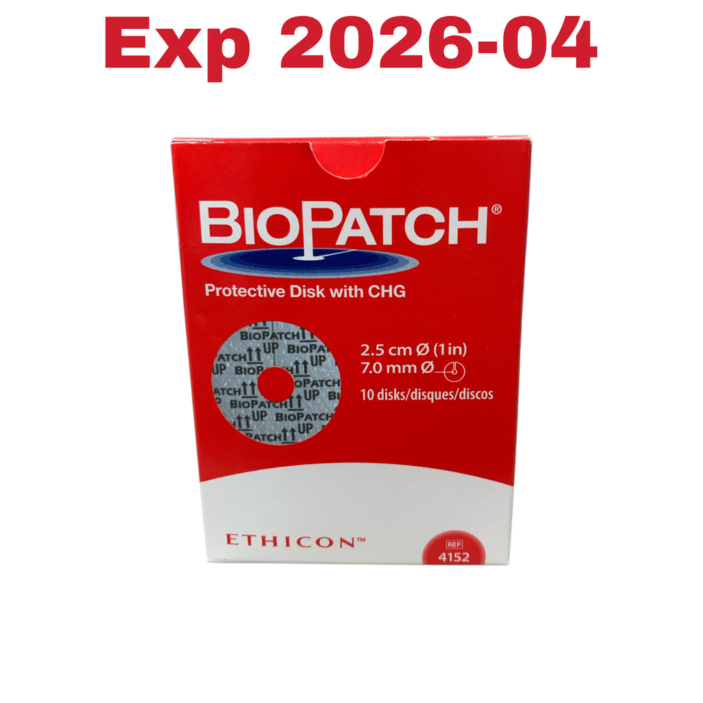 ETHICON 4152 BioPatch Protective Disk with CHG 2.5 cm 1 in 7.0 mm 10 disks EXP 2026 04