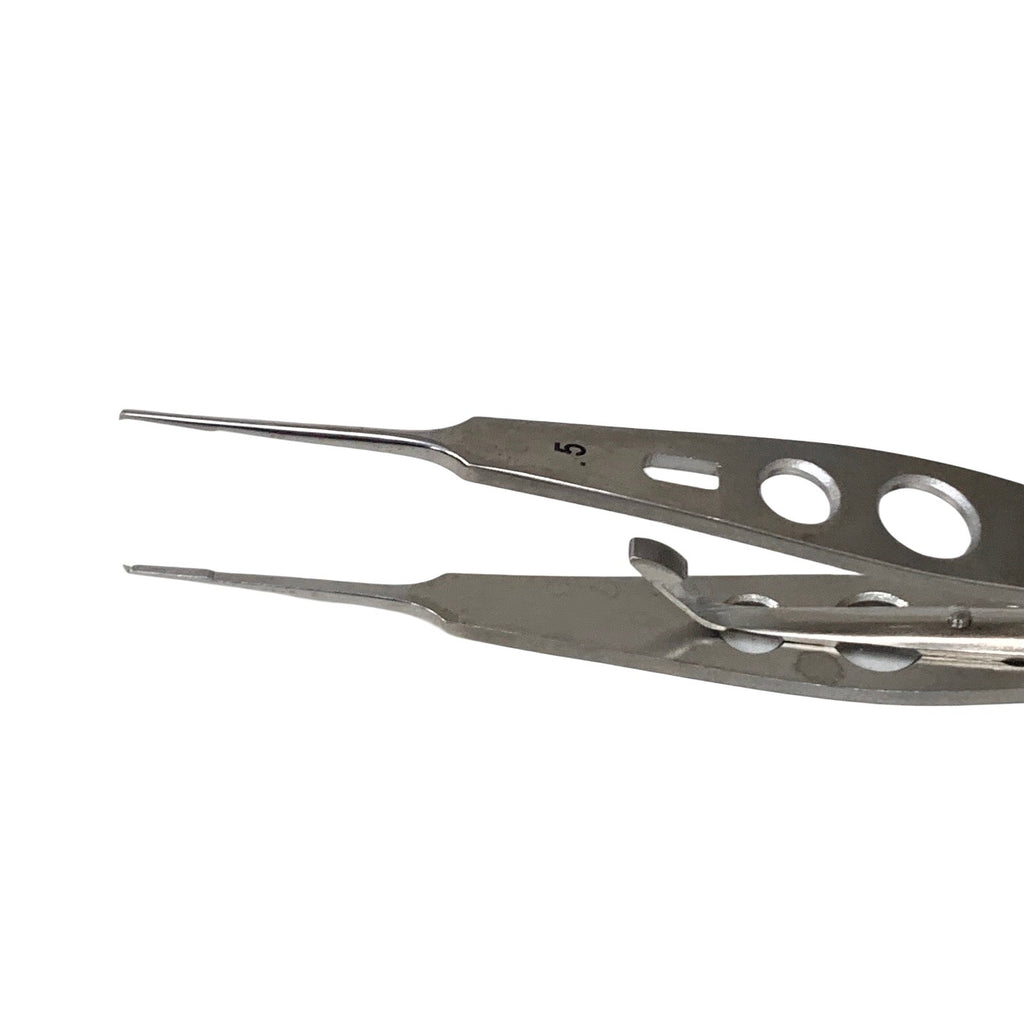 AMBLER REF 9542E Stern-Castroviejo fixation forceps 4 3/8'',0.5mm 1x2 teeth, with lock, flat 3-hole handle