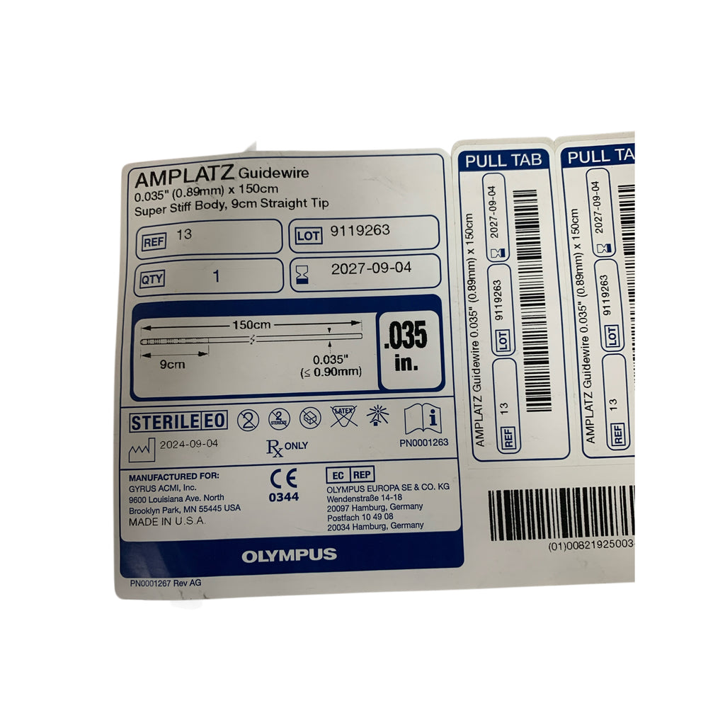 OLYMPUS 24 PTFE Guidewire 0.038 inch 0.97mm x 150cm Stiff Body 3cm Straight Tip Exp 2025 09