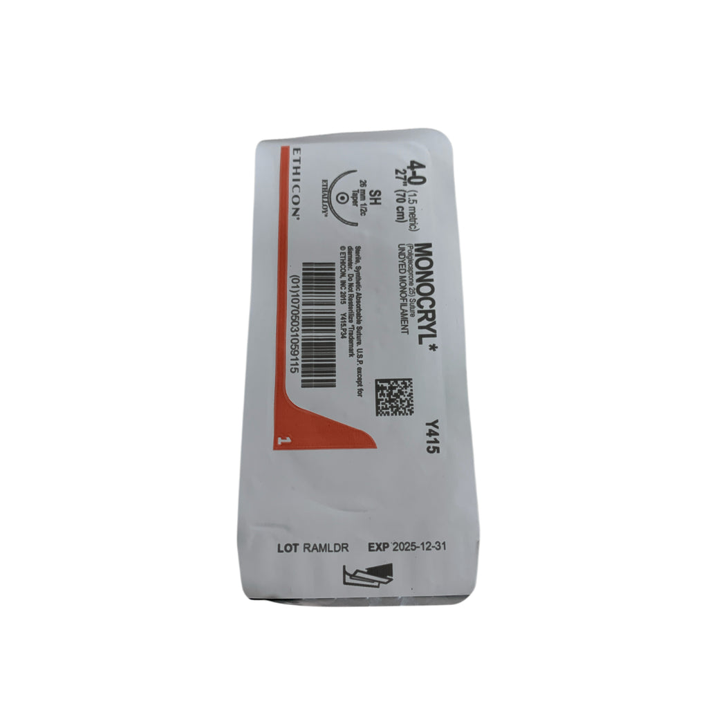 ETHICON Y415 4-0 Monocryl Undyed Monofilament Suture 27in SH Taper Needle EXP 2025 12
