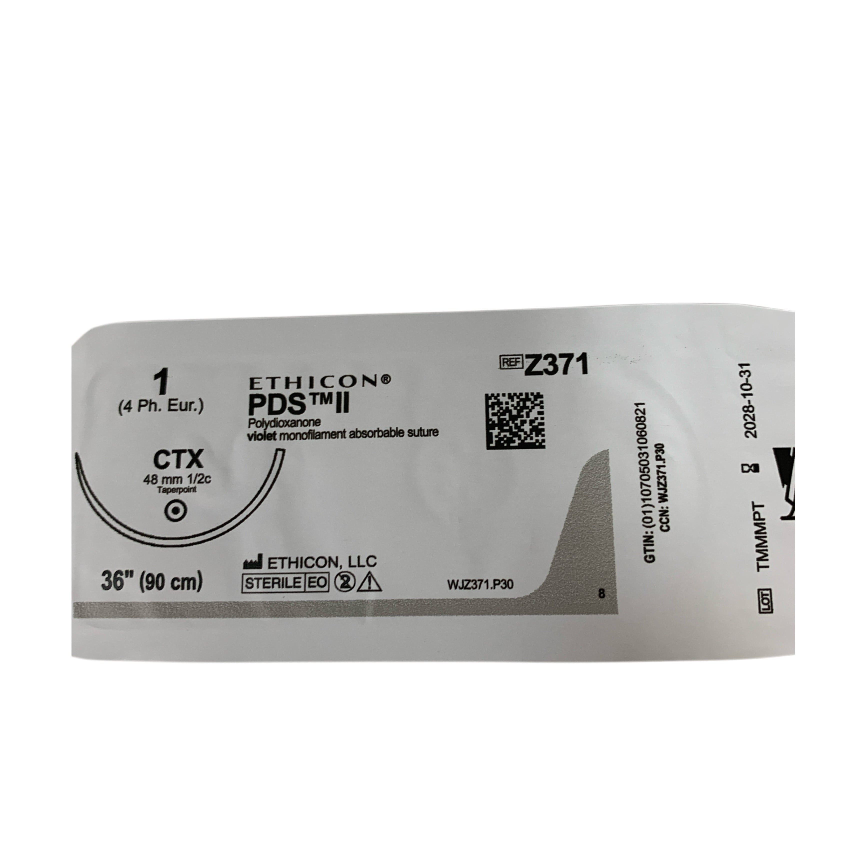 ETHICON REF Z371T PDS II Violet Monofilament Absorbable Suture Size 1 CTX Needle 36" (90 cm), Exp.2028/10